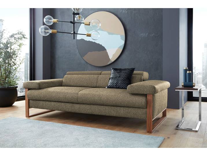 2-Sitzer Sofa, Flachgewebe S22, Schwarz (Pepper S22), 210×106 cm, Mit Kopfteilverstellung, Modern, W.SCHILLIG