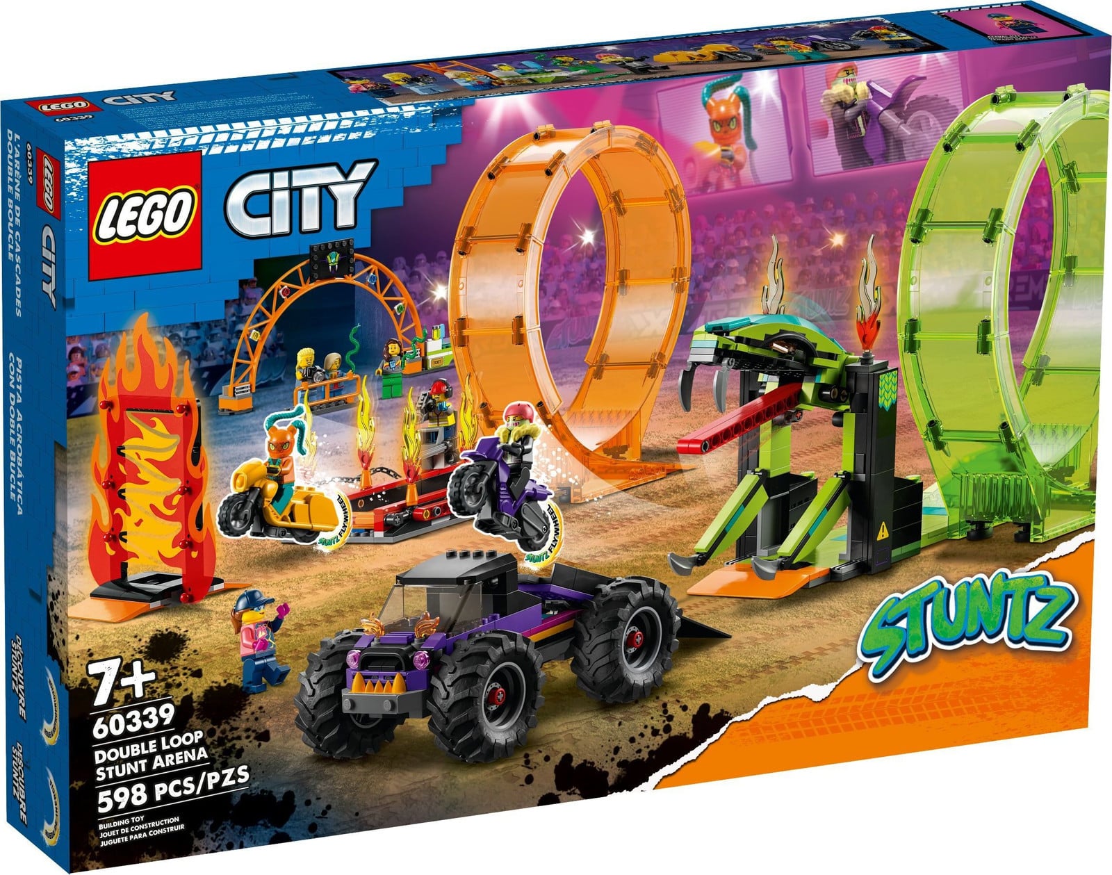 LEGO City Stuntz Stuntshow-dubbelzwaaier 60339 met oprijbaan, monstertruck en 2 motorfietsen