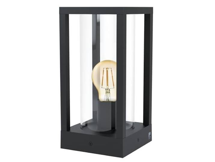 EGLO Lampe de socle extérieure Cascinetta\, lampe extérieure vintage 1 flamme\, socle en aluminium moulé noir et verre clair\, lampe extérieure avec douille E27\, IP44