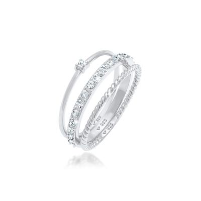 Solitärring ELLI "Set mit Kristallen von SwarovskiSchmuck 925 Silber" Gr. 52, silber, Fingerringe, Damen, 52mm,mit Steinen, Silber 925 (Sterlingsilber)