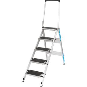 Zarges Klapptritt Plazamax P, 41925, aus Aluminium, einseitig begehbare Klapptreppe, mit 5 Stufen & Bügel