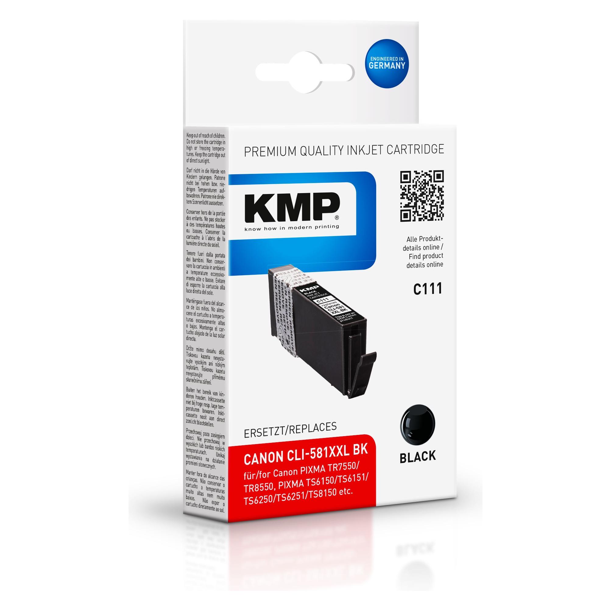 KMP C111 Tintenpatrone kompatibel mit Canon CLI-581XXL (BK) (1577,0201)