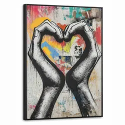 LEINWAND Bilder mit Rahmen - Hände - Herz - Straßenkunst - Graffiti - 60x80