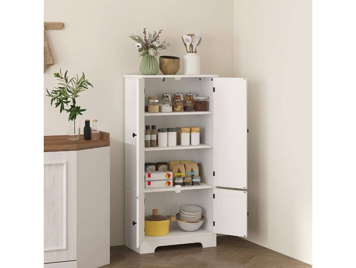 HOMCOM Armoire Cuisine Blanc avec Placards et Étagères 123cm
