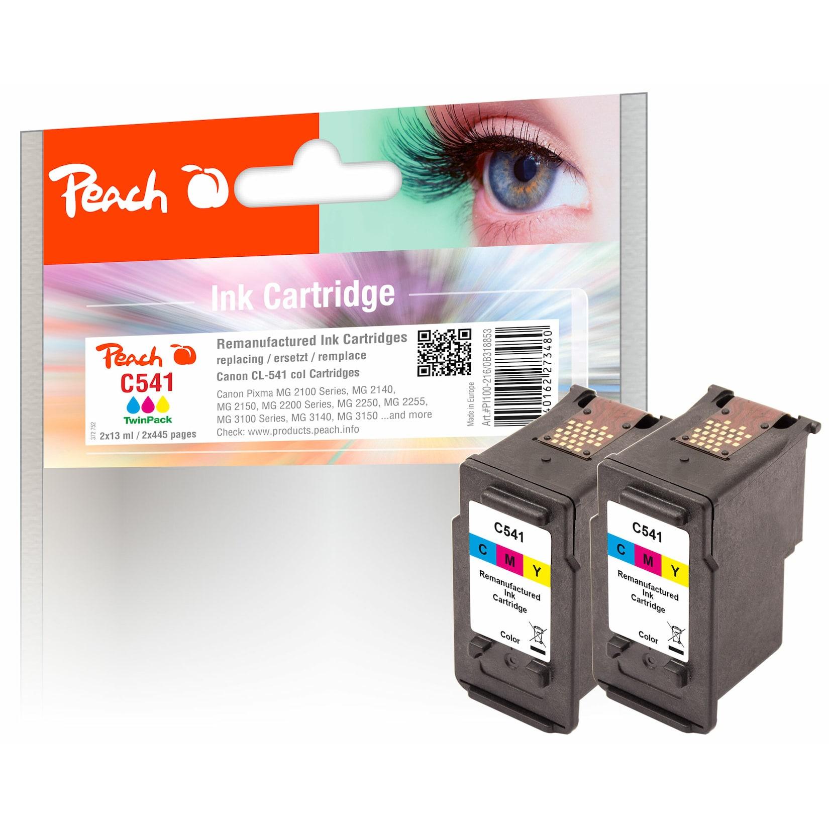 Peach C541 C 2 Druckköpfe 2*col ersetzt Canon CL-541C, 5227B004 für z.B. Canon Pixma TS 5150, Canon Pixma TS 5151, Canon Pixma MG 2250 (wiederaufbereitet)