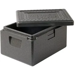 Thermo Future Box, Stapelbox 1/2 Euronorm, Isolierbox schwarz mit Deckel, 170 mm tief, 13 Liter, robust, nachhaltig aus EPP