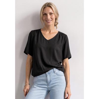 Shirtbluse STREET ONE, Damen, Gr. 36, schwarz, Stoff, 100% Viskose, unifarben, klassisch normal, V-Ausschnitt, normaler Saum, Blusen, mit V-Ausschnitt
