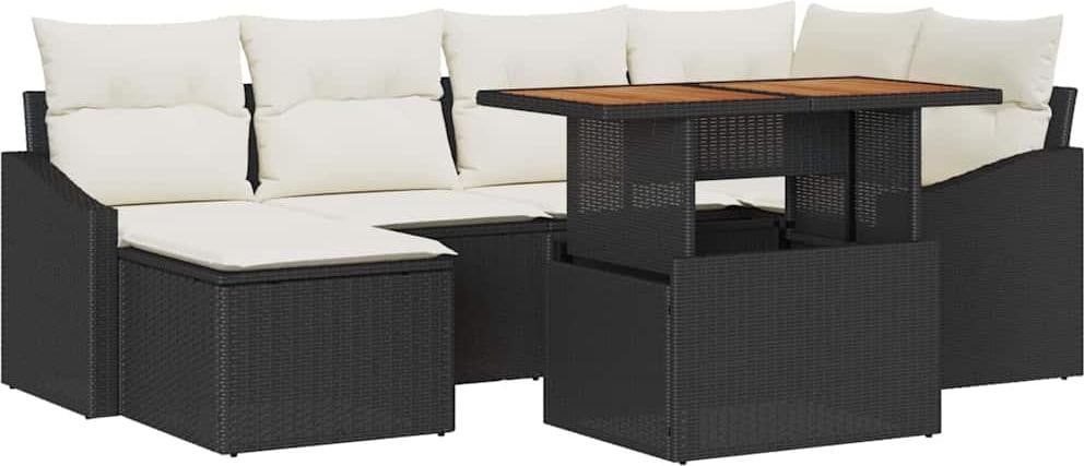 vidaXL Tuinset 7-delig, modern L-vormig design, zwart polyrotan