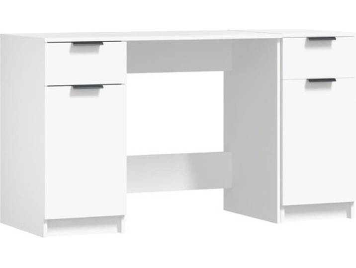 vidaXL - Bureau - met - bijzetkast - bewerkt - hout - wit
