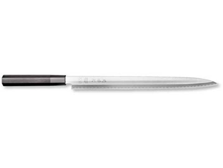 KAI Seki Magoroku KK Yanagiba 30 cm Klingenlänge - 8A solid 58 (±1) HRC rostfreier Carbonstahl - handgefertigt in Japan - schwarzer Pakkaholzgriff - Sushi und Sashimi Messer Fischmesser Made in Japan