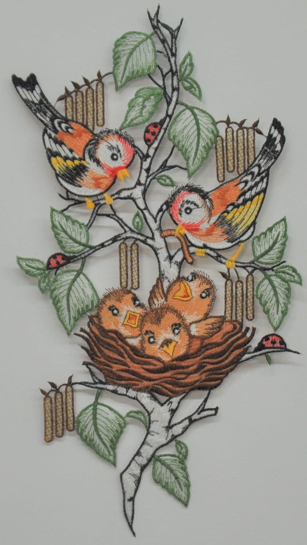 Fensterbild STICKEREIEN PLAUEN "Vogelnest" Gr. 1, bunt (grün, braun, weiß), B:21cm H:38cm, Polyester, Fensterbilder, Fensterbild grün, braun, weiß B/L: 21cm x 38cm