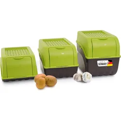 Kartoffel Aufbewahrungsboxen Set   3,5L + 5L + 9L   GRÜN   Kartoffelboxen   Gemüseboxen stapelbar Zwiebelboxen Kartoffelkörbe Obstbehälter Kartoffelkisten Frischhaltedosen