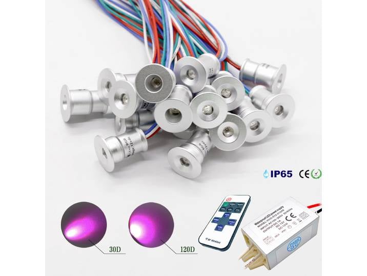 Spot LED RGB pour décoration de pièce, mini spot de plafond à intensité variable avec driver 1W DC12V, spot encastré pour escalier et vitrine