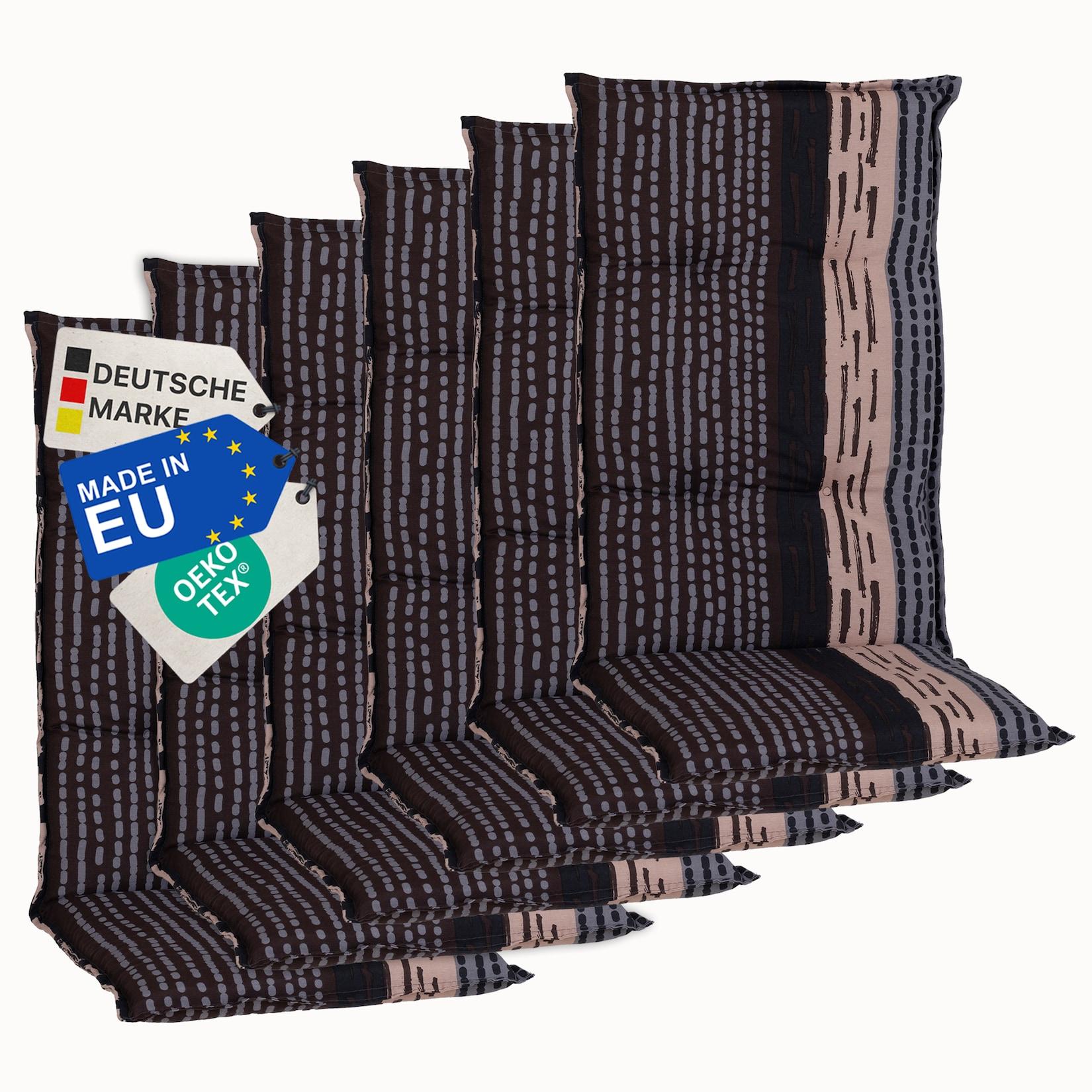 NYVI Gartenstuhl-Auflage Barcelona – Hochlehnerauflage für Gartenstühle Anzahl:6er Set;Dessin:Bangui Grau