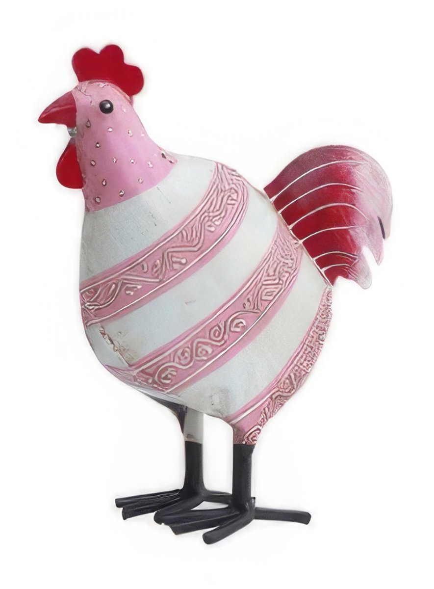 EXNER Metalen kip decoratie met strepen crème en roze, Hoogte: 25 cm