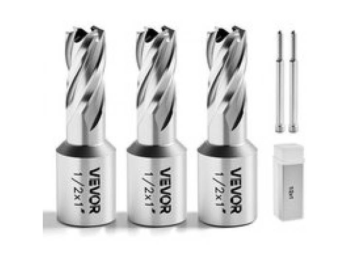 VEVOR Kit de Fraises Annulaires HSS, 5 Pièces, Fraises à Carotter pour Perceuse Magnétique, Queue Weldon, Profondeur de Coupe 50,8 mm, Diamètre 12,7 mm, 2 Goupilles Pilotes, 3 Boîtiers en Plastique