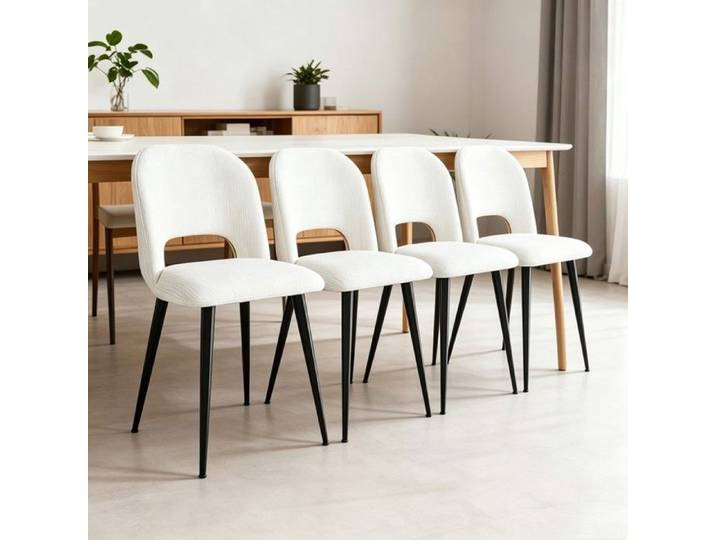 Chleby Lot de 4 Chaise de salle à manger en tissu respirant Chaises blanc pieds métalliques noirs Design moderne pour cuisine