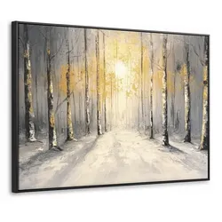 LEINWAND Bilder mit Rahmen - Winter - Abstrakt - Schnee - Natur - Sonne - 80x60