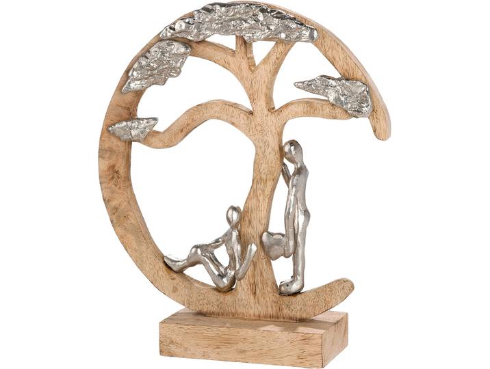 Skulptur GILDE Skulptur rund Couple under a tree , braun (naturfarben), B:27,5cm H:32,5cm T:9cm, Mangoholz, Dekofiguren, Skulptur, Paar Romantik Geborgenheit Natur Idylle Zweisamkeit
