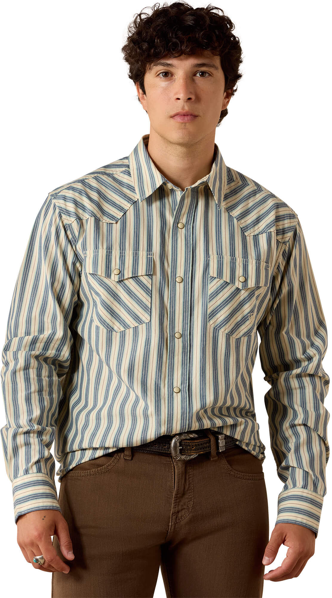 Men's Retro Hart Fitted Snap Shirt in White Swan Stripe Cotton, Size: 3XL by Ariat