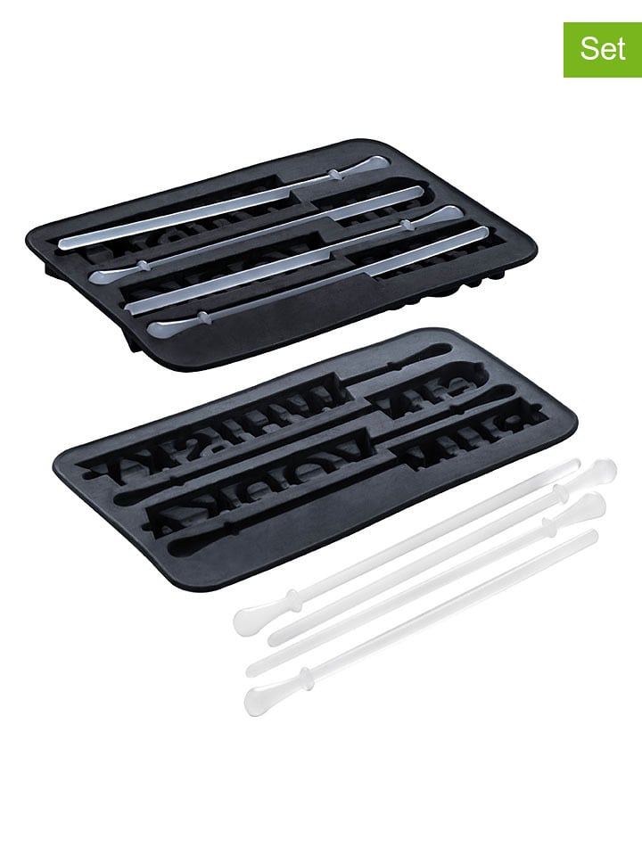 Ladelle 2er-Set: Eiswürfelformen "Beverages" in Schwarz - (B)18,5 x (H)11,5 x (T)1,7 cm - onesize