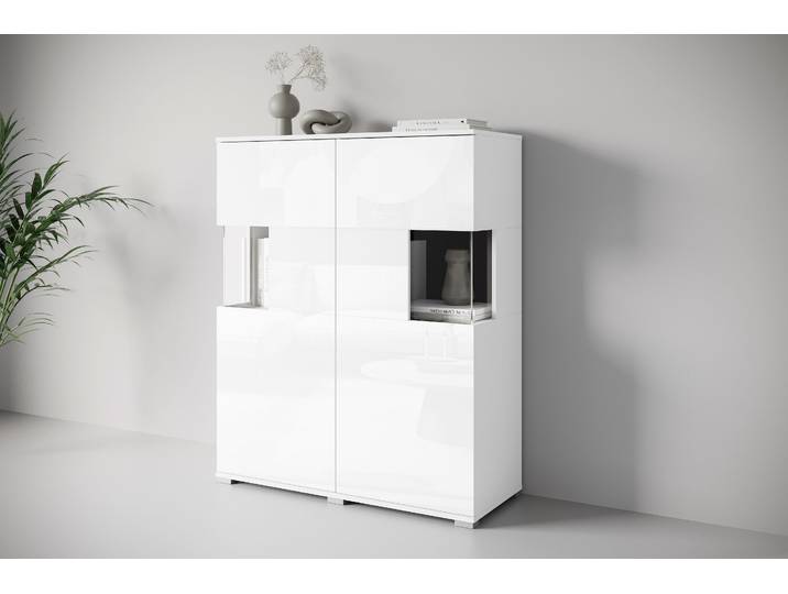 Highboard OTTO HOME Kenia , weiß (weiß matt, weiß hochglanz), B:100cm H:120cm T:39,5cm, Sideboards, Highboard, Modernes Highboard mit Glastüren, Breite 100 cm