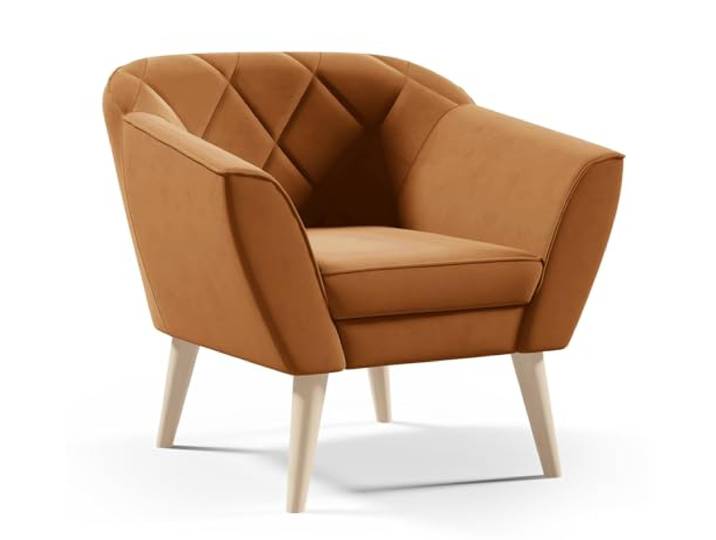 Sofello Gloria aus Samt Sessel für Wohnzimmer moderner Sessel mit Holzbeinen (Manila 31 - Senf)