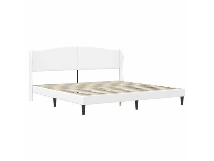 KTHLBRH Bettgestell, weiß, 180 x 200 cm, mit Kopfteil Robustes Sperrholz, feste Latten, schwarze Beine, einfache Reinigung, Verwendung im Innenbereich