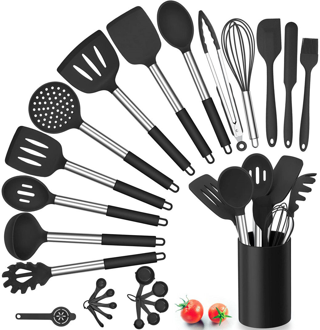 Belfry Kitchen 25-Piece Silicone Cookware Set Black