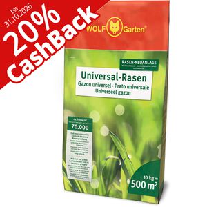 Wolf-Garten Rasensamen U-RS 500 Universal-Rasen, 20% Cashback, 10kg für bis zu 500m², Neuanlage, schnellkeimend