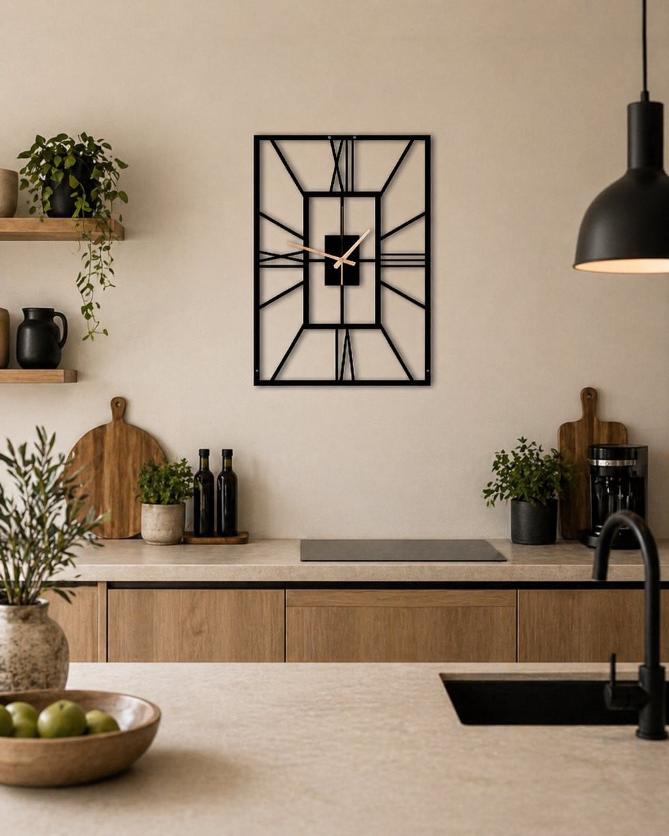 Moderne industriële wandklok van gepoedercoat staal