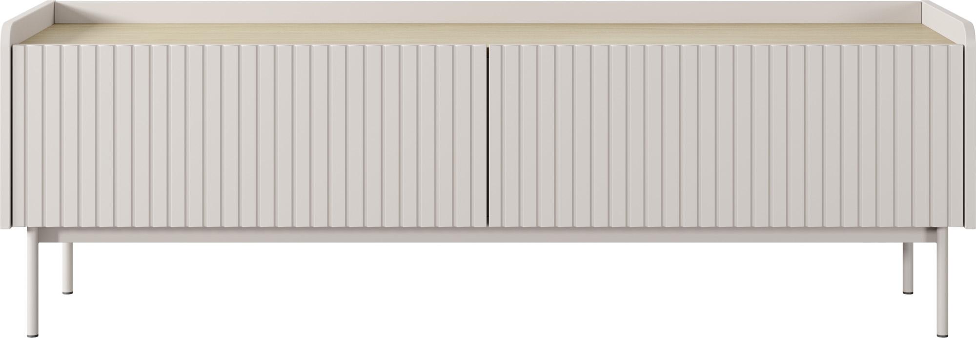 Modernes TV-Lowboard - Skandinavischer Fernsehtisch 153x50x38 cm - Beige & Eiche Scandi mit Gefräster Front - Minimalistische Push-to-Open Türen - Stilvolle Metallfüße - NOLLE Set