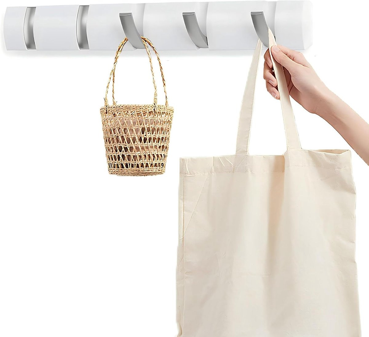SnelShoppen Wandhaken - Zelfklevende Handdoekhaak met 5 Uittrekbare Haken - Vouwbare Moderne Kapstok Wandhanger