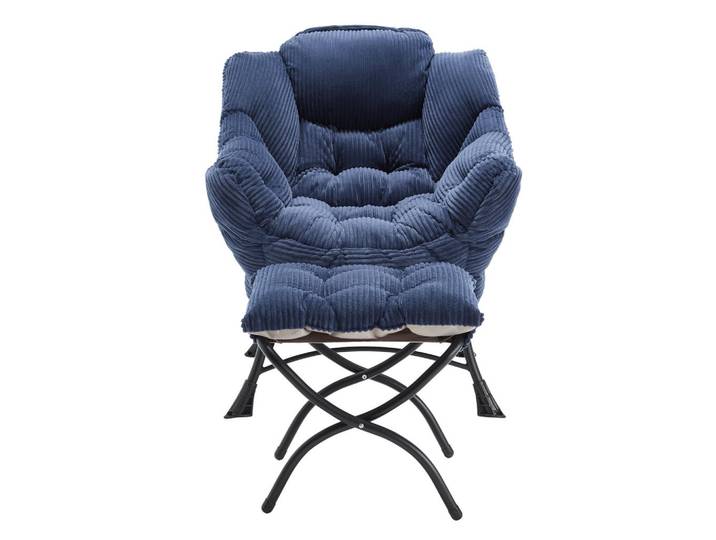 ComfortXL Sessel mit Hocker und Seitentasche, De-42195, Marineblau, Blau, Metall, 70x95x64 cm, Wohnzimmer, Sessel, Polstersessel