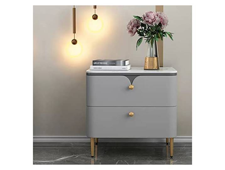 YANG11FAN Vielseitig Nachttische, Beistelltisch mit Schublade Moderne Nachttische aus Holz mit goldfarbenen Metallbeinen (Grau)(L50xD40xH51cm)