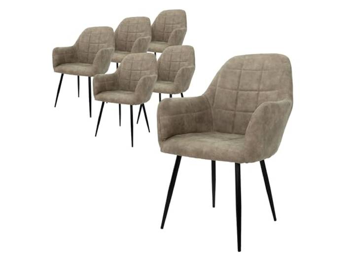 ECD Germany 6er Set Esszimmerstühle mit Rücken- und Armlehnen, Olive, Küchenstühle mit Kunstlederbezug & Stahlgestell, Ergonomische Polsterstühle für Esstisch, Wohnzimmerstühle Esszimmerstuhl Stühle