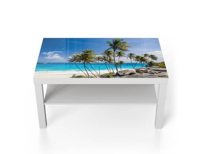 DEQORI Glastisch weiß groß 90x50 cm Motiv Tropenparadies ausgefallener Beistelltisch aus Glas Hochglanz Couchtisch fürs Wohnzimmer moderner Couch Tisch mit Design