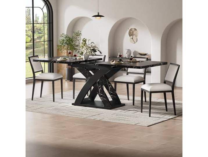 Moimhear Ausziehbarer Esstisch, Küchentisch, Balkontisch, Esstisch aus Holz, 120–160 cm, Platz für bis zu 6 Personen, schwarz
