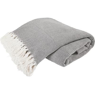 Tagesdecke PRIMERA "Fransen", grau (grau, weiß), B:220cm L:250cm, Baumwolle, Tagesdecken, mit stylischem Fransenrand und Fischgrat-Muster