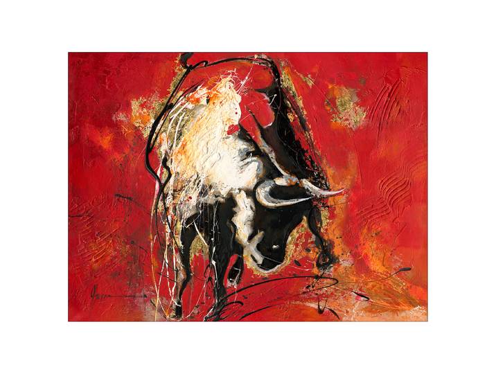 Leinwandbild Stierkampf Rahmen: Mitteldichte Holzfaserplatte MDF Bespannung: Canvas Rot/Braun 116 x 84 x 2cm