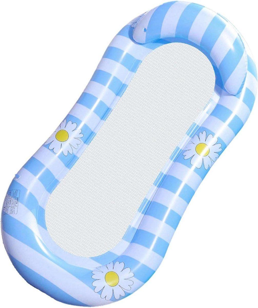 Opblaasbare zwembad drijver met bloemmotief in blauw - 141 x 72 cm