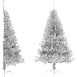 vidaXL Künstlicher Halb-Weihnachtsbaum mit Ständer Silber 120 cm PET