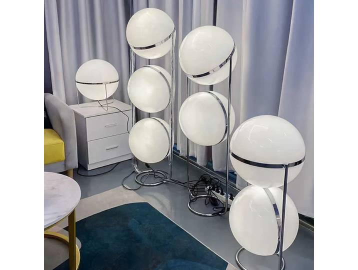 Lampadaire LED minimaliste nordique, boule acrylique blanche chromée, lumière pour salon, hôtel, décoration d'intérieur, éclairage d'art moderne, européen