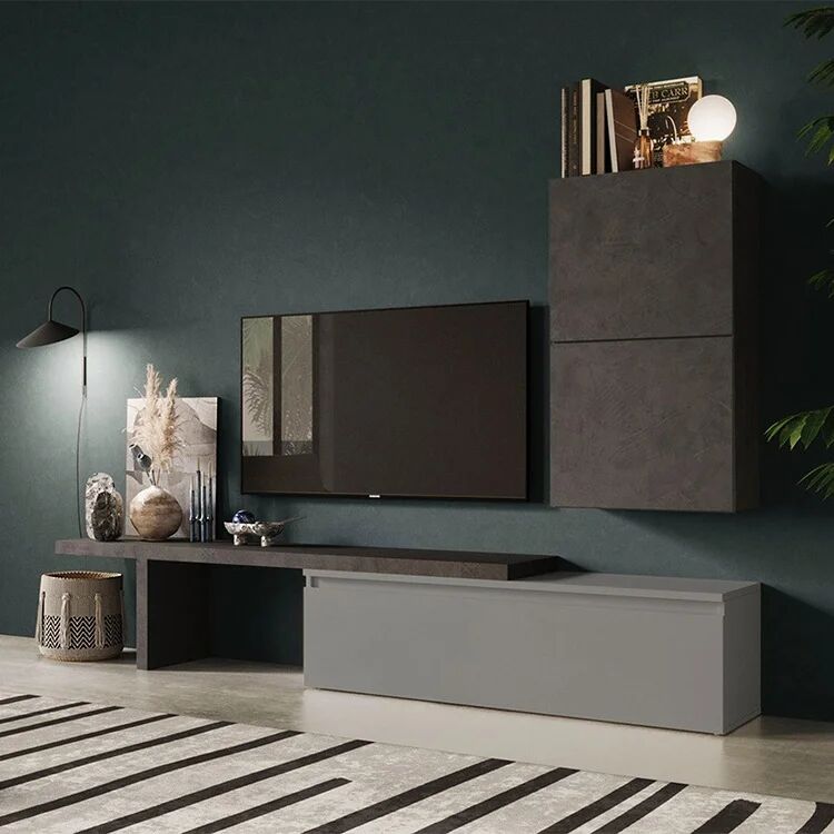garneroarredamenti Parete attrezzata 260x190h cm moderna antracite grigio scuro Sunset 52