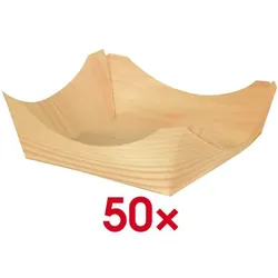 Papstar 50 Fingerfood Holz-Schalen natur - 3,5 x 10 x 10 cm beige