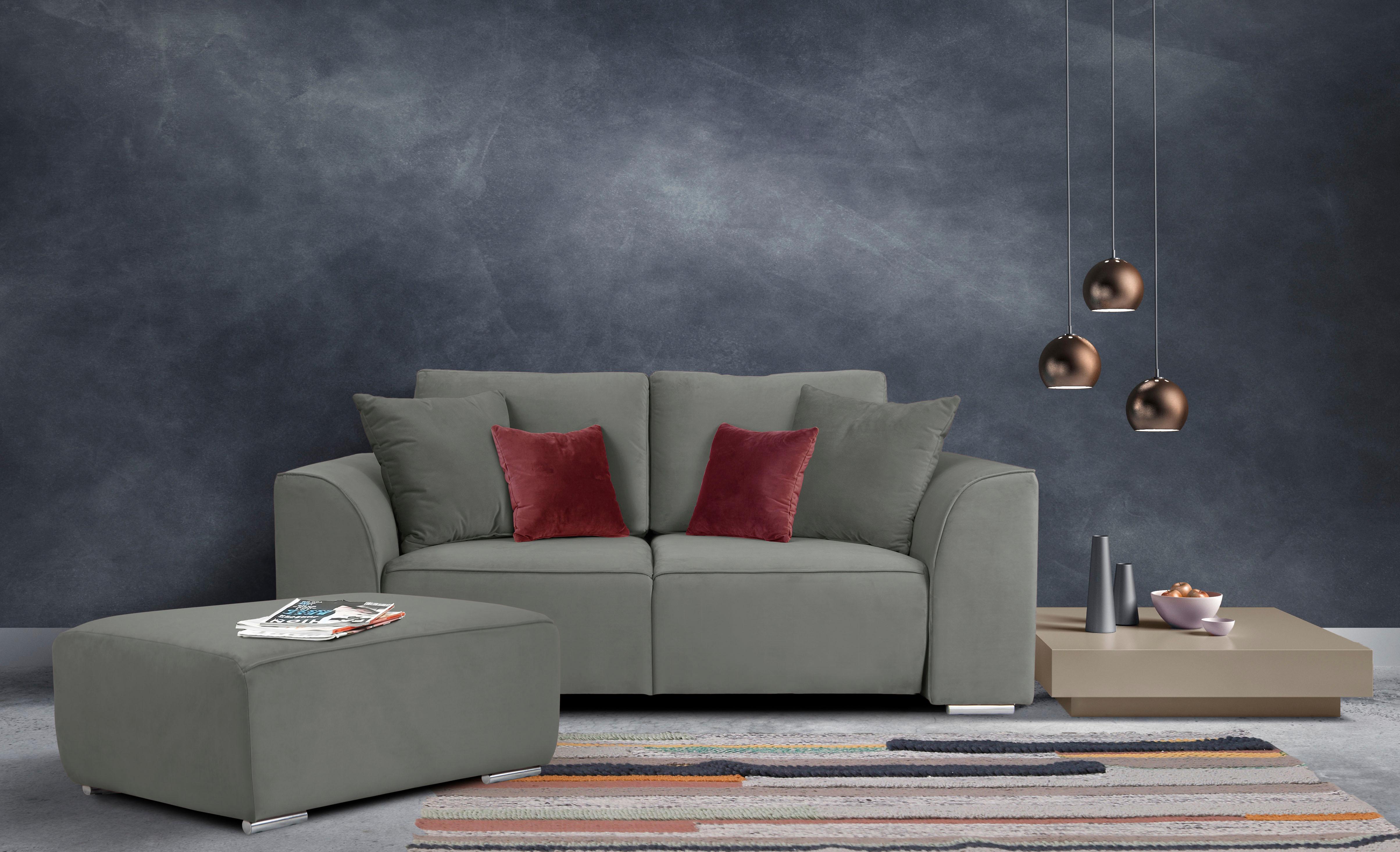 2-Sitzer INOSIGN "BEATRICE, erhältlich in trendigen Stoffoptionen, B/T/H: 143/73/92 cm", grau, B:195cm H:92cm T:107cm, Sofas, In hochwertiger Verarbeitung, incl. 2 großen Zierkissen in Korpusfarbe