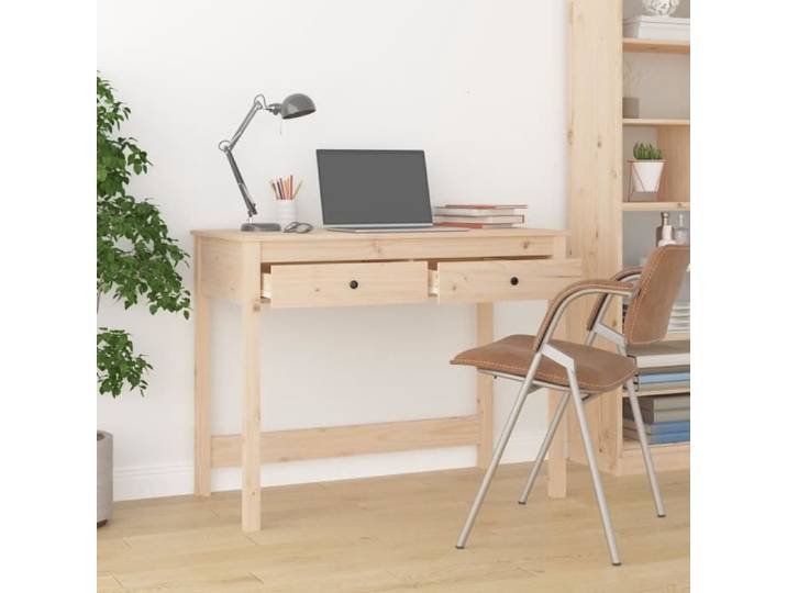 Bureau - OMABETA - Bureau avec tiroirs - 100x50x78 cm - Bois massif de pin - Blanc