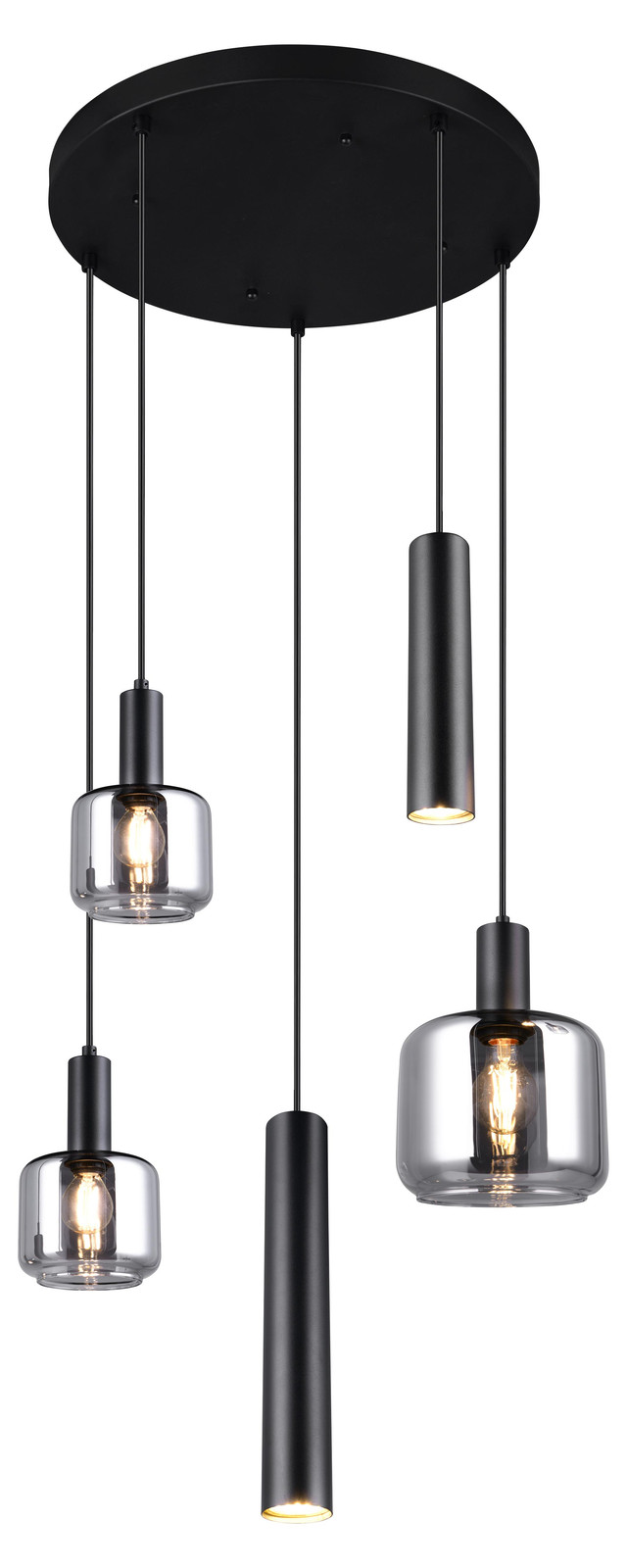 Trio Leuchten Hanglamp Mataro, 5 lichts, zwart, Diameter: 55 cm