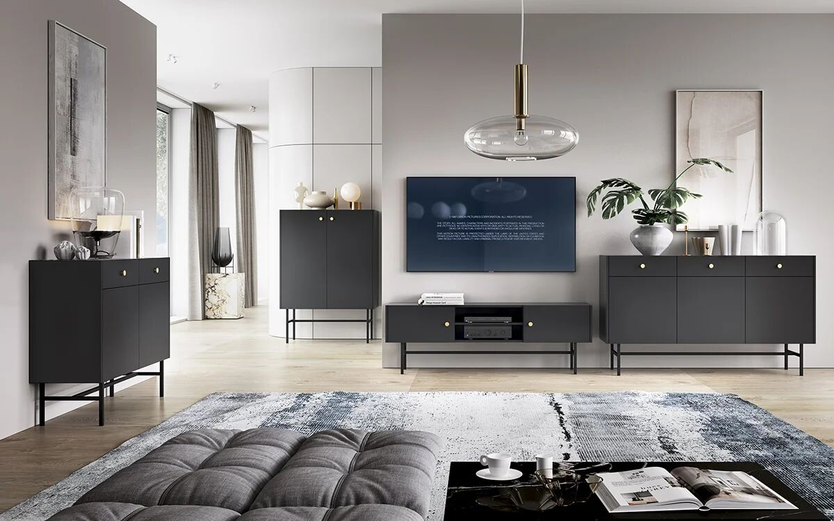 garneroarredamenti Mobile porta TV moderno 155x52h cm 2 ante nero Eterna
