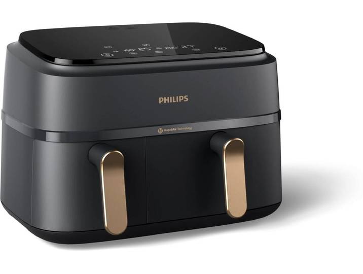 PHILIPS Heissluftfritteuse Philips 3000 Series Dual Basket , grau (dunkelgrau), B:38,25cm H:44,39cm T:31,42cm, Fritteusen, Heissluftfritteuse